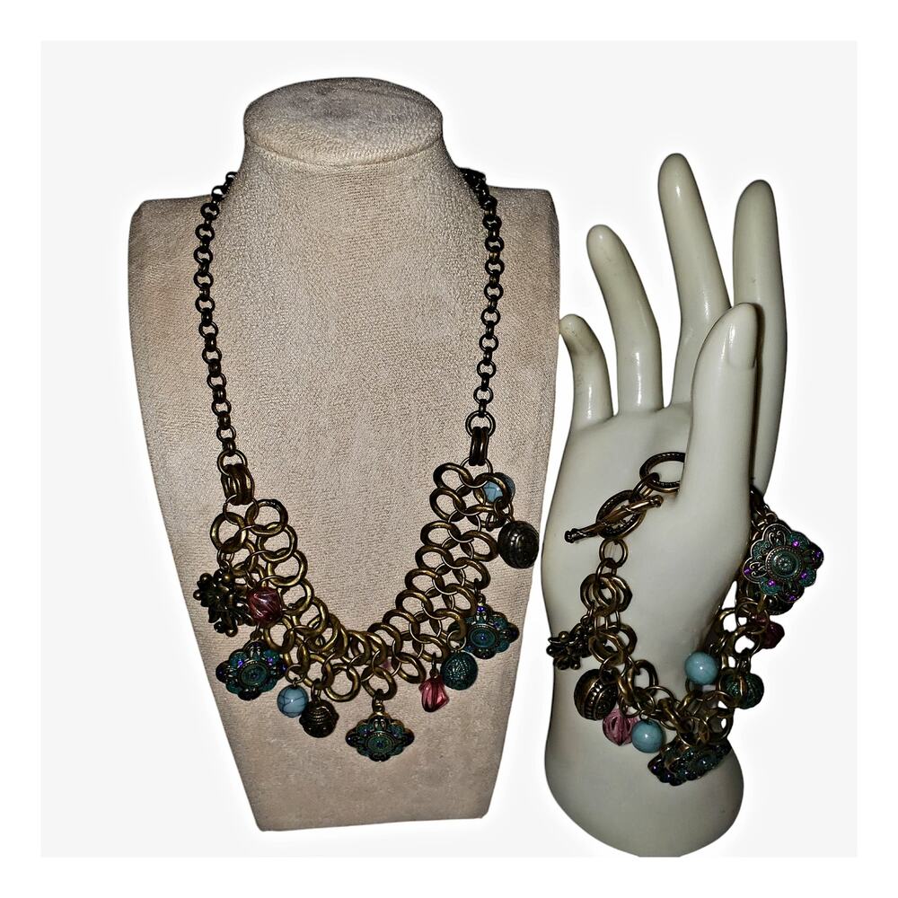 Premier Designs Jewelry Set Boho Whimsigoth Y2K Charm Necklace Toggle Bracelet